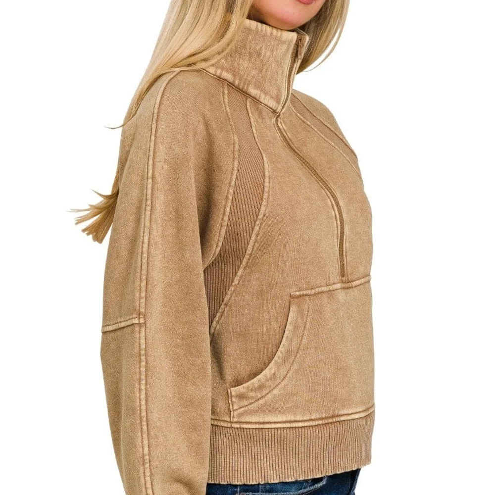 ✨️✨️NWOT✨️✨️ Zenana Outfitters Deep Camel Half-Zip Fleece Pullover ✨️✨️NWOT✨️✨️ - Picture 3 of 7